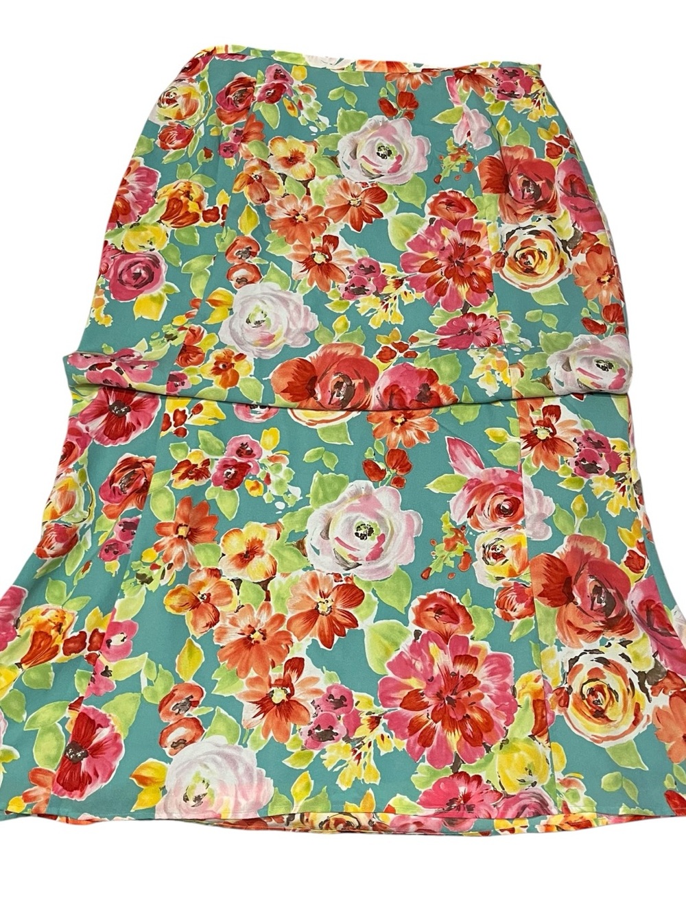 Harold’s Silk Floral Skirt in Teal and Multicolor